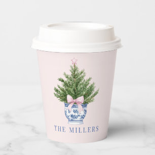 Pink und Blue Grandmillennial Weihnachtsbaum Pappbecher