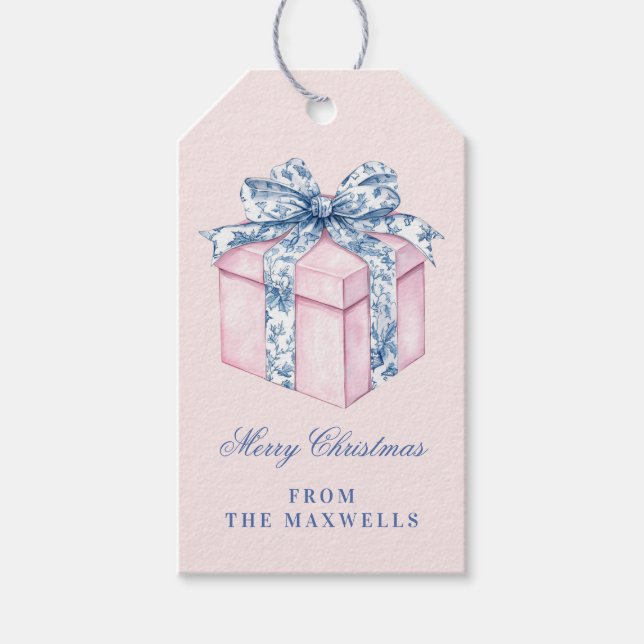 Pink und Blue Grandmillennial Weihnachtsgeschenk Geschenkanhänger (Vorderseite)
