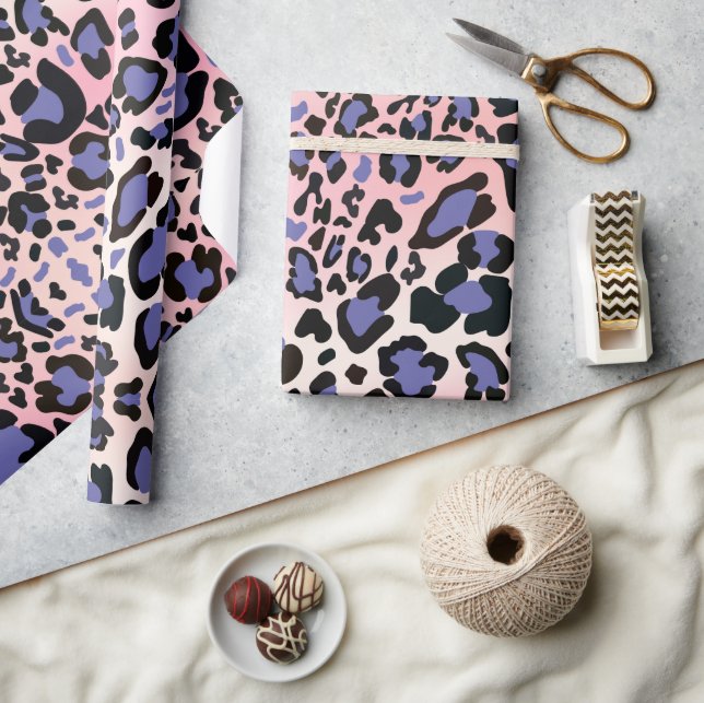 Pink und Blue Leopard Muster Geschenkpapier (Kunsthandwerk)