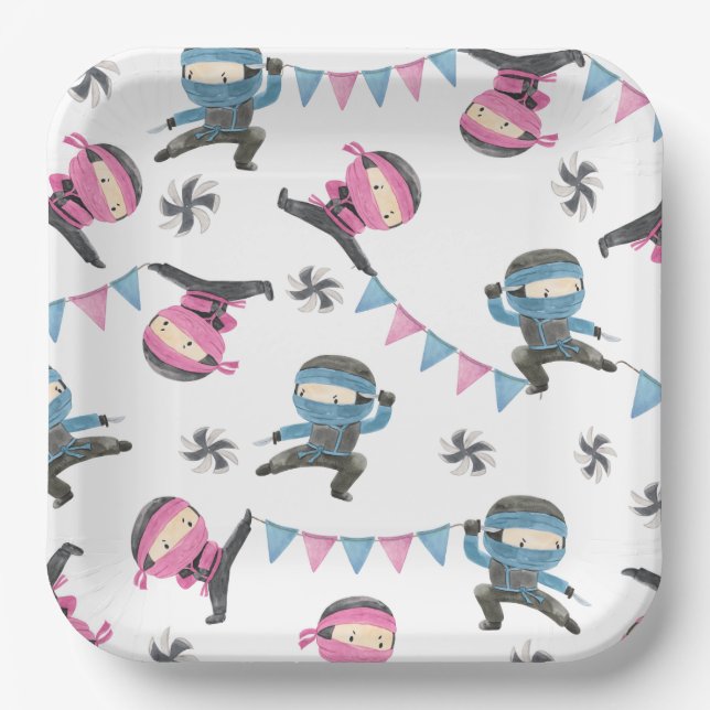 Pink und Blue Ninja Party Paper Teller (Vorderseite)