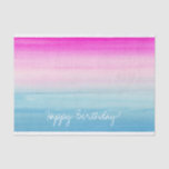 Pink und Blue Ombre Wasserfarbe | Happy Birthday Seidenpapier<br><div class="desc">Farbverlaufswaschung in leuchtend rosa und blauen Farben. Es steht "Happy Birthday" auf dem Gewebe. Passen Sie den Text an,  wenn Sie möchten.</div>