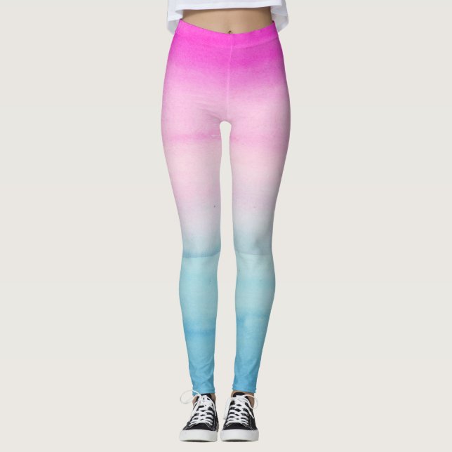 Pink und Blue Ombre Wasserfarbe Leggings (Vorderseite)