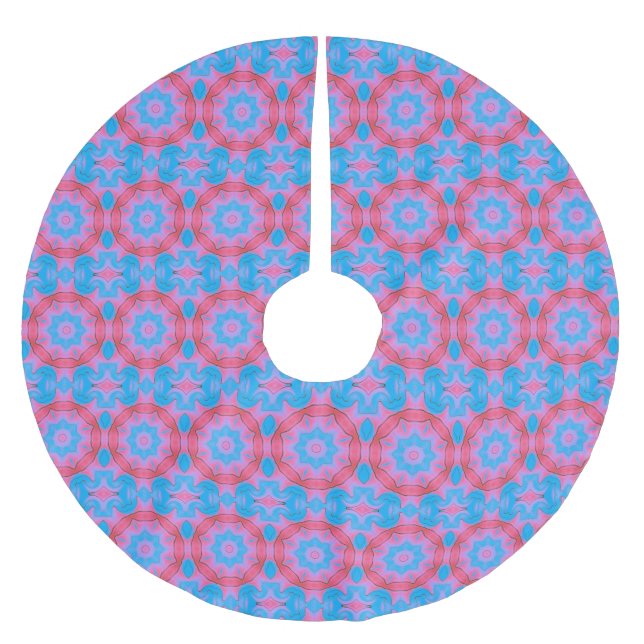 Pink und Blue Oriental Star Polyester Weihnachtsbaumdecke (Vorderseite)