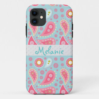 Pink und Blue Paisley iPhone Monogram Custom iPhone 11 Hülle