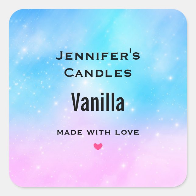 Pink und Blue Pastel Gradient Sky Candle Business Quadratischer Aufkleber (Vorderseite)