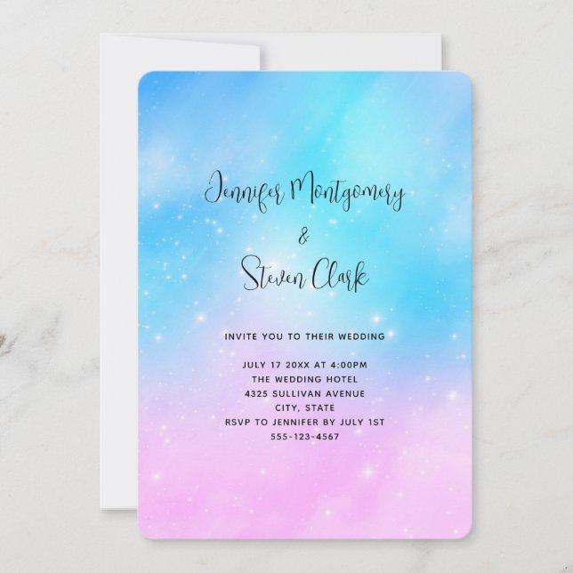 Pink und Blue Pastel Gradient Sky Wedding Einladung (Vorderseite)