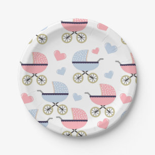 Pink und Blue Pram Muster Kinderdusche Pappteller