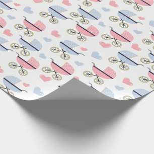 Pink und Blue Pram Pattern Babydusche Geschenkpapier