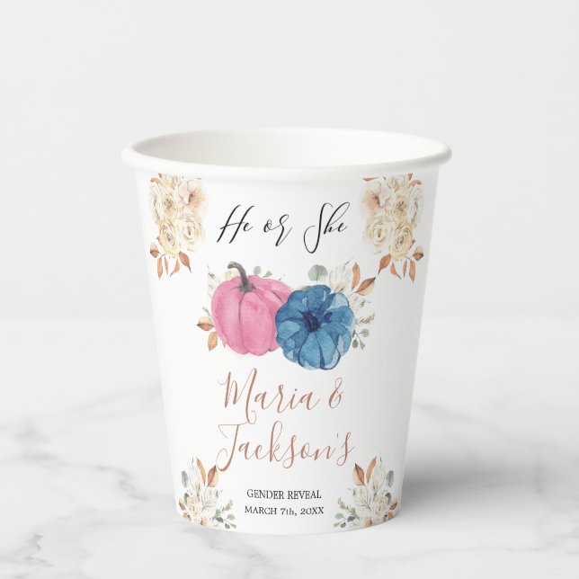 Pink und Blue Pumpkin Blumengeschlecht offenbaren  Pappbecher (Vorderseite)