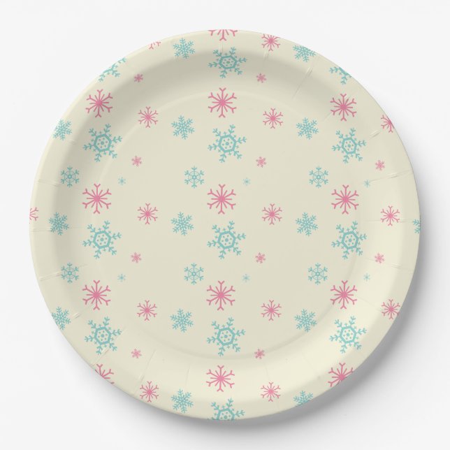 Pink und Blue Snowflake Muster Weihnachten Winter Pappteller (Vorderseite)