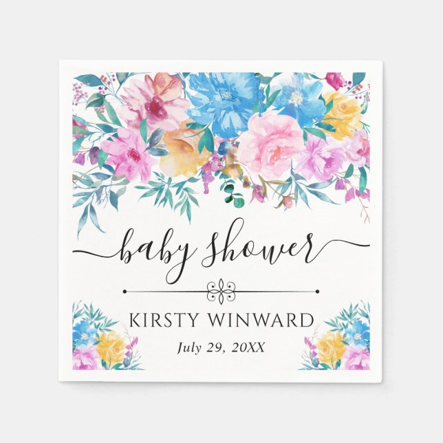 Pink und Blue Summer Blume Babydusche Serviette (Vorderseite)