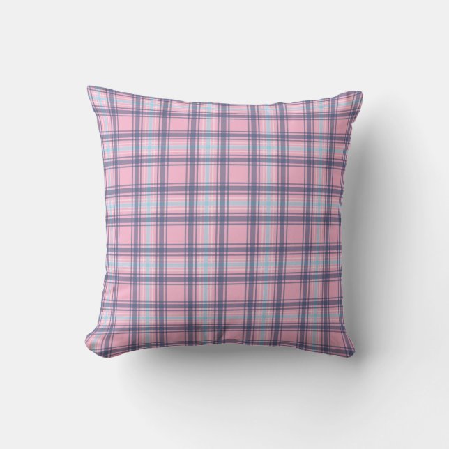 Pink und Blue Tartan Weihnachts-Light Blue Back Kissen (Vorderseite)