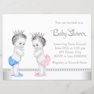Pink und Blue Twins Baby Dusche Einladung
