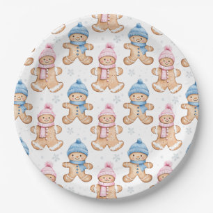 Pink und Blue Winter Gingerbread Gender Reveal Pappteller