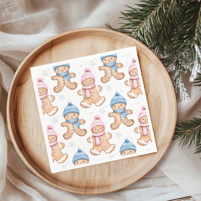 Pink und Blue Winter Gingerbread Gender Reveal Serviette (Von Creator hochgeladen)