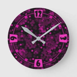 Pink und bordeauxrotes Polka-Dofetti-Muster Runde Wanduhr