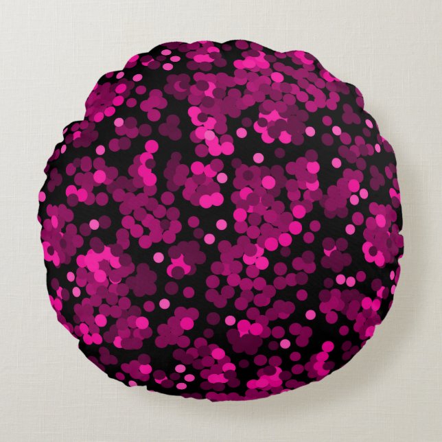 Pink und bordeauxrotes Polka-Dofetti-Muster Rundes Kissen (Vorderseite)
