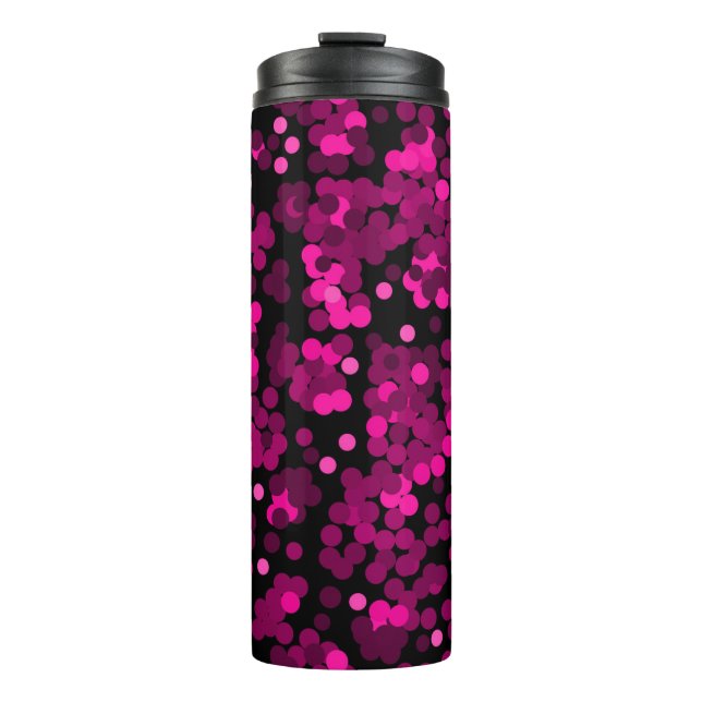 Pink und bordeauxrotes Polka-Dofetti-Muster Thermosbecher (Vorderseite)