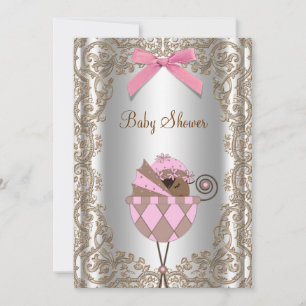 Pink und Brown African American Girl Baby Dusche Einladung