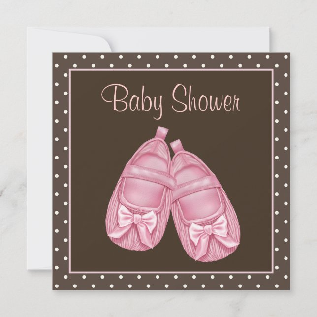 Pink und Brown Baby Girl Dusche Einladung (Vorderseite)