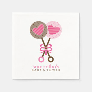 Pink und Brown Baby Rattles Serviette
