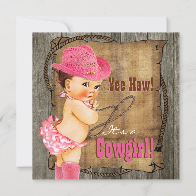 Pink und Brown Cowgirl Babydusche Einladung (Vorderseite)