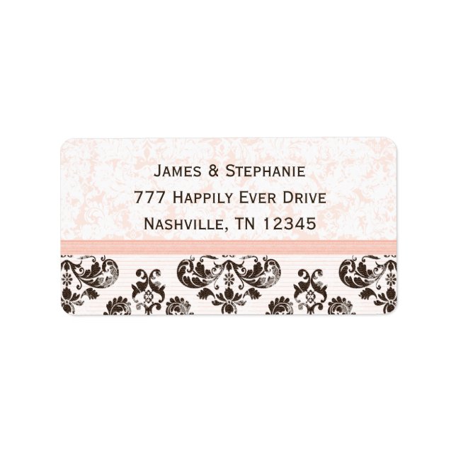 Pink und Brown Damask Adressenmarken benutzerdefin Adressaufkleber (Vorne)