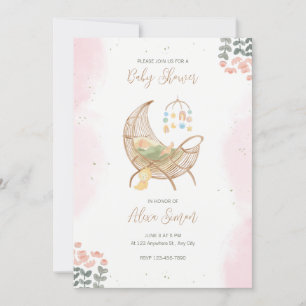 Pink und Brown Illustrative Babydusche Einladung