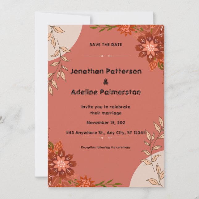 Pink und Brown Illustrative Wedding Car Einladung (Vorderseite)