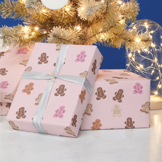 Pink und Brown Lebkuchen Männer Pink Weihnachten Geschenkpapier (Feiertage)