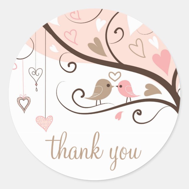Pink und Brown Lovebirds Hochzeit Dankeschön Stick Runder Aufkleber (Vorderseite)