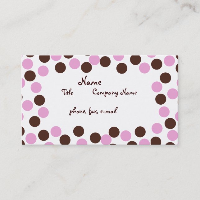 Pink und Brown Polka Dot Business Card Visitenkarte (Vorderseite)