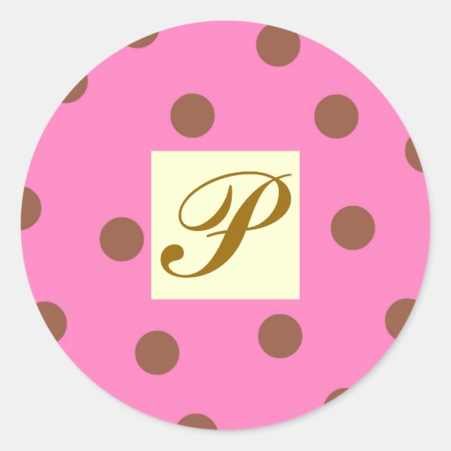 Pink und Brown Polka Dots Letter P Runder Aufkleber (Vorderseite)