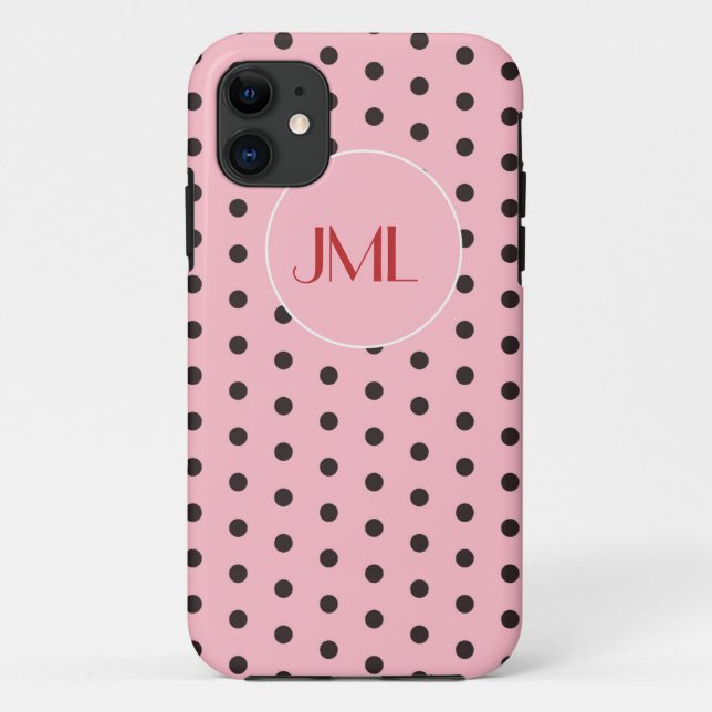 Pink und Brown Polka Dots Mit Monogramm Initialen Case-Mate iPhone Hülle (Rückseite)