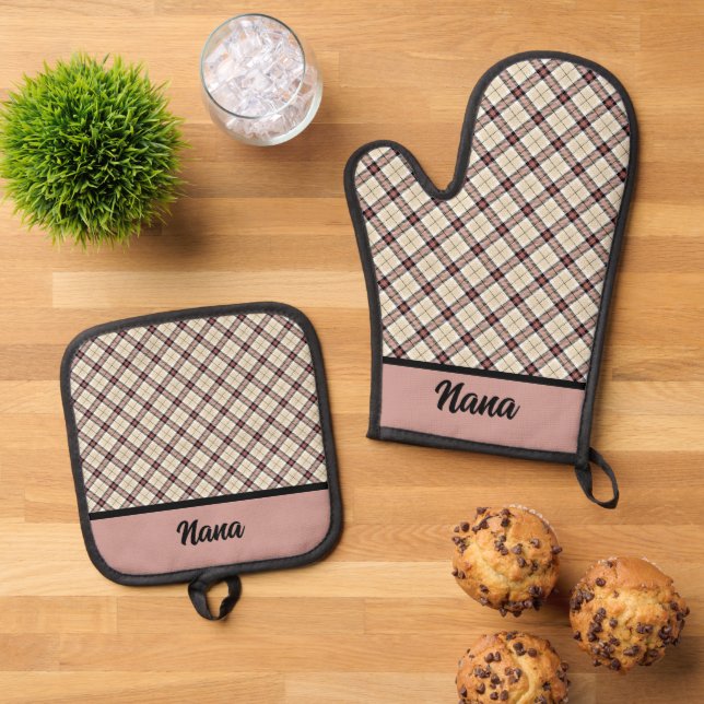 Pink und Burgund Kariert Ofenhandschuh & Topflappen-Set (Oben Unten)