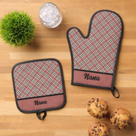 Pink und Burgund Kariert Ofenhandschuh & Topflappen-Set