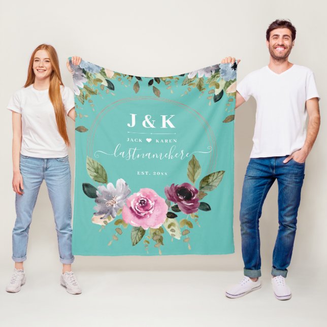 Pink und Burgundy Blush Custom Monogram Fleecedecke (Beispiel)