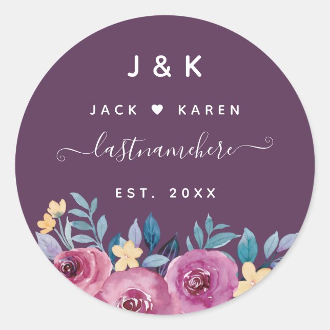 Pink und Burgundy Blush Custom Monogram Runder Aufkleber (Vorderseite)