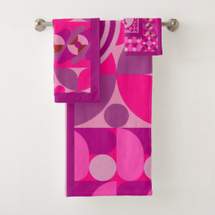 Pink und Burgundy Geometric Bauhaus Style Badhandtuch Set