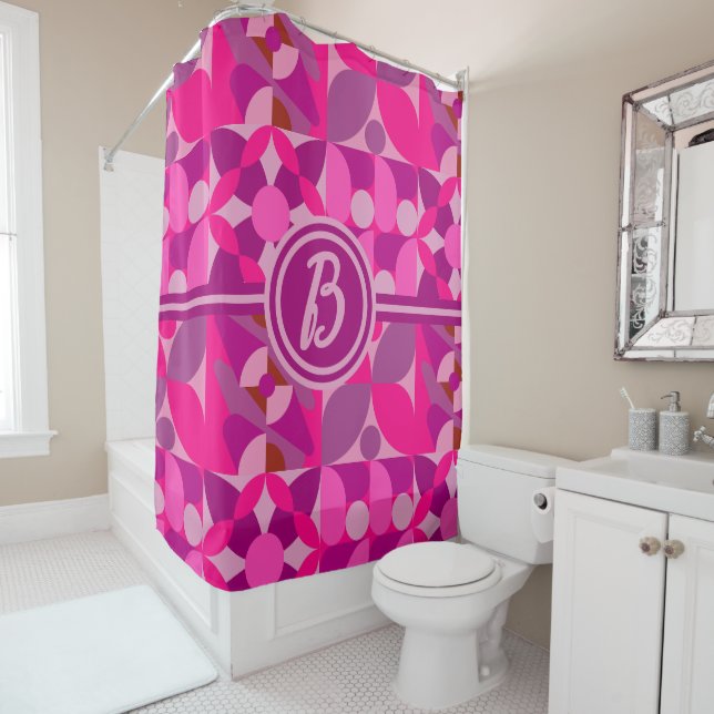 Pink und Burgundy Geometric Bauhaus Style Duschvorhang (Beispiel)
