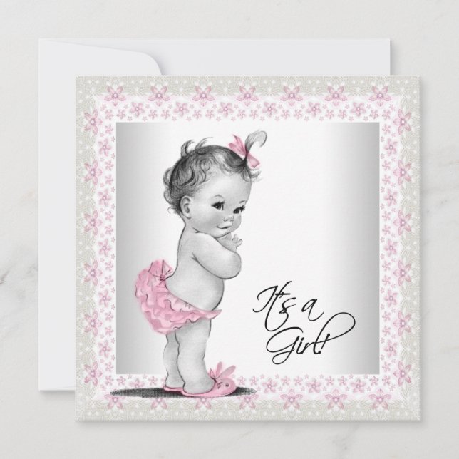 Pink und Cream Baby Dusche Einladung (Vorderseite)