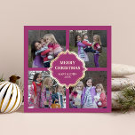 Pink und Cream Christmas 4 Square Fotos Collage Feiertagskarte<br><div class="desc">Schicken Sie Ihrer Familie und Ihren Freunden eine elegante Weihnachtskarte mit Ihren Lieblings-Fotos. Dreh die Karte auf,  um ein schönes Teufelsmuster auf der Kartenrückseite zu zeigen.</div>
