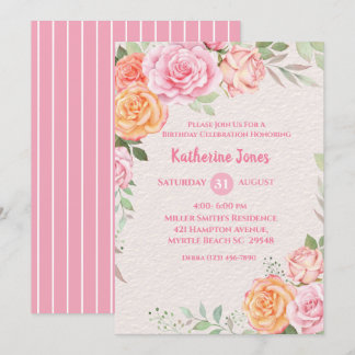 Pink und Cream Floral Frauen Geburtstagsparty Einladung