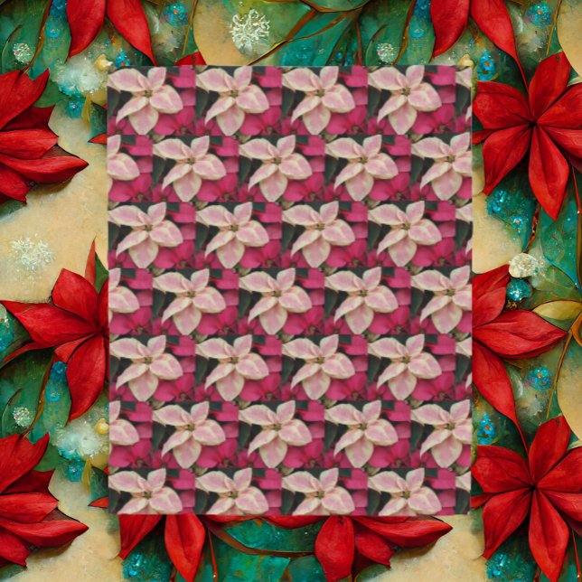 Pink und Cream Marble Poinsettia Holiday Fleecedecke (In Situ Holiday)