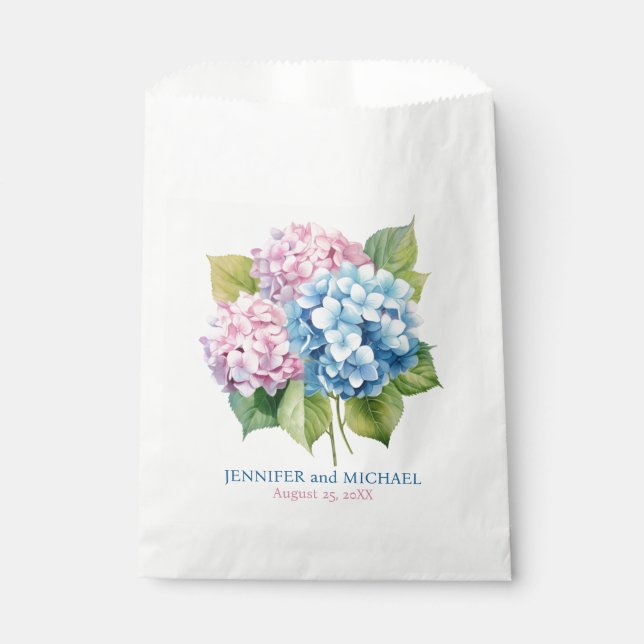 Pink und Dusty Blue Hydrangeas Wedding Geschenktütchen (Vorderseite)