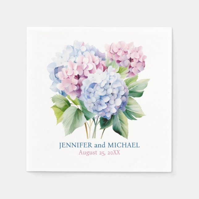Pink und Dusty Blue Hydrangeas Wedding Serviette (Vorderseite)