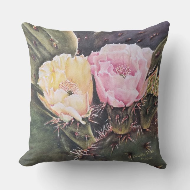 PINK UND GELBE PRICKLY PEAR CACTUS BLUME KISSEN (Vorderseite)