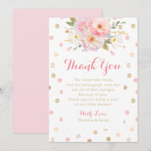 Pink und Gold Baby Dusche Danke Karten