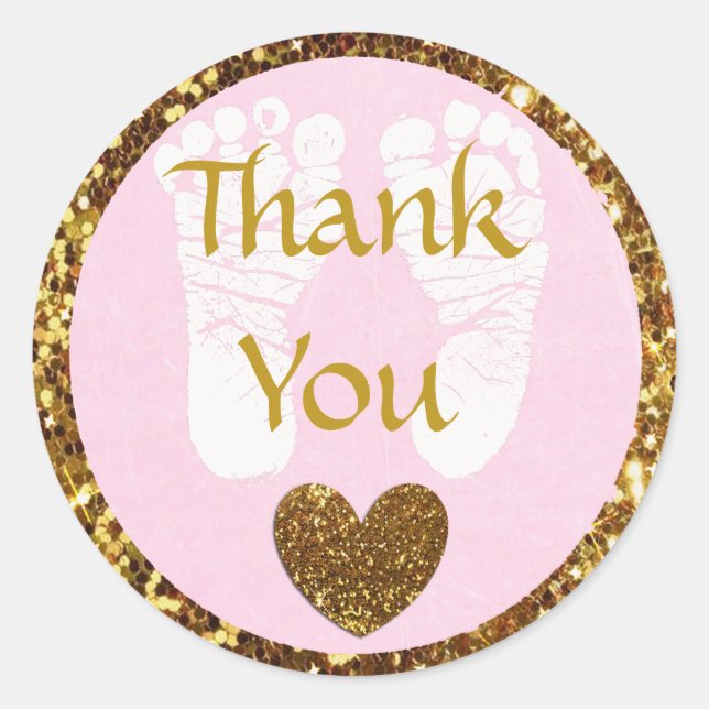 Pink und Gold Baby Dusche Vielen Dank Sticker (Vorderseite)