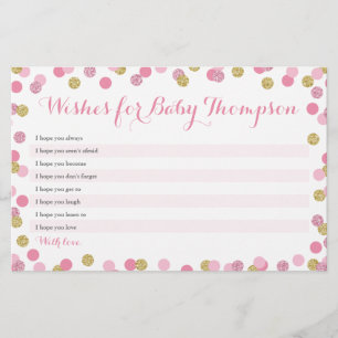 Pink und Gold Baby Dusche Wünsche für Babykarten